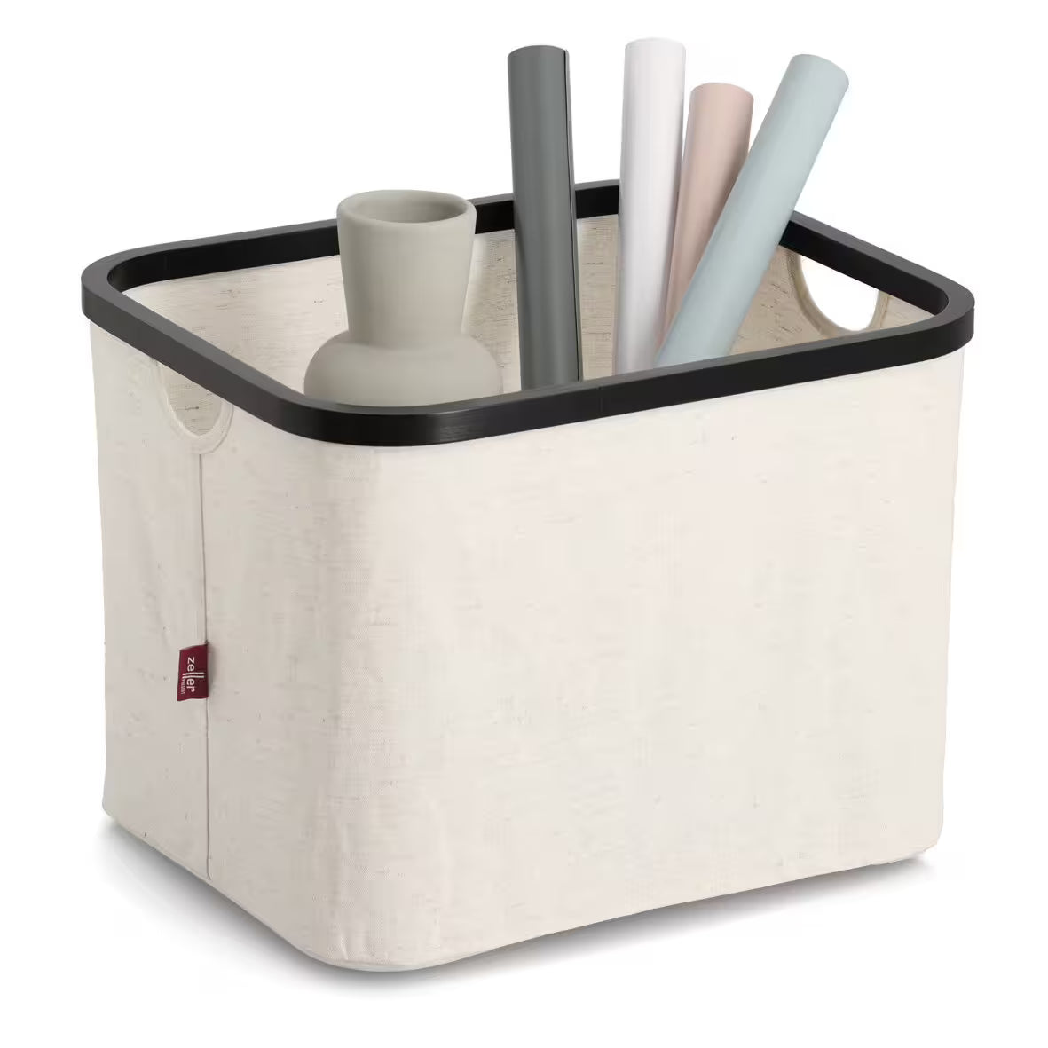 Storage Basket- Polyester/Bamboo-Cream/Black