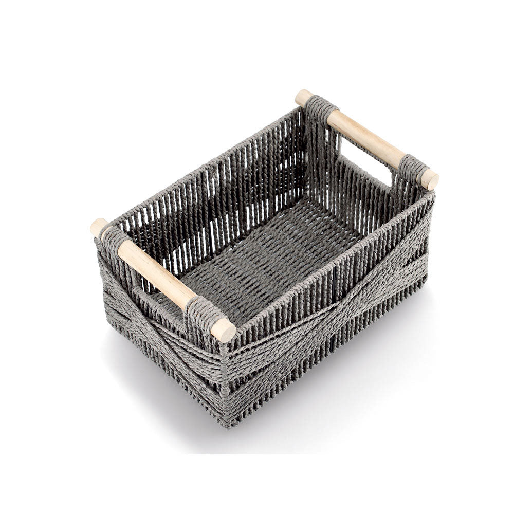 Storage Basket, Paper Mesh/Wood - Grey - Various Sizes