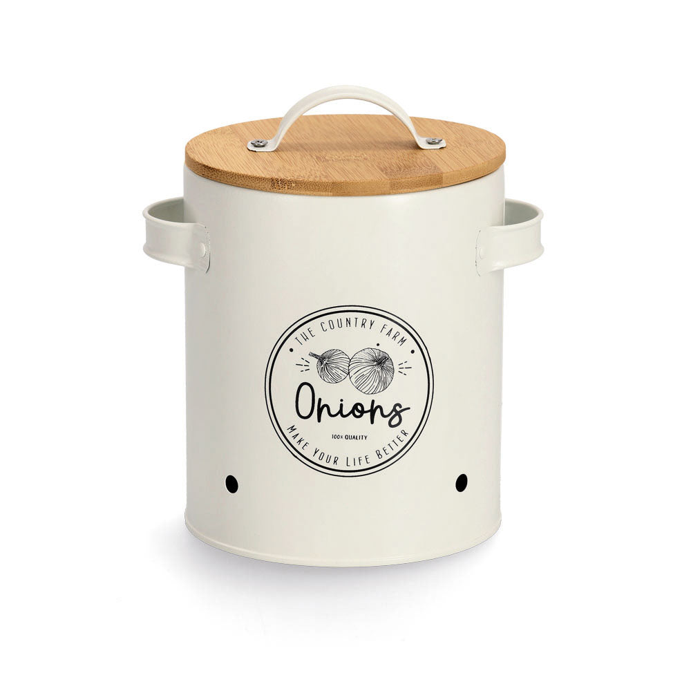 Garlic, Onion & Potato Container With Bamboo Lid