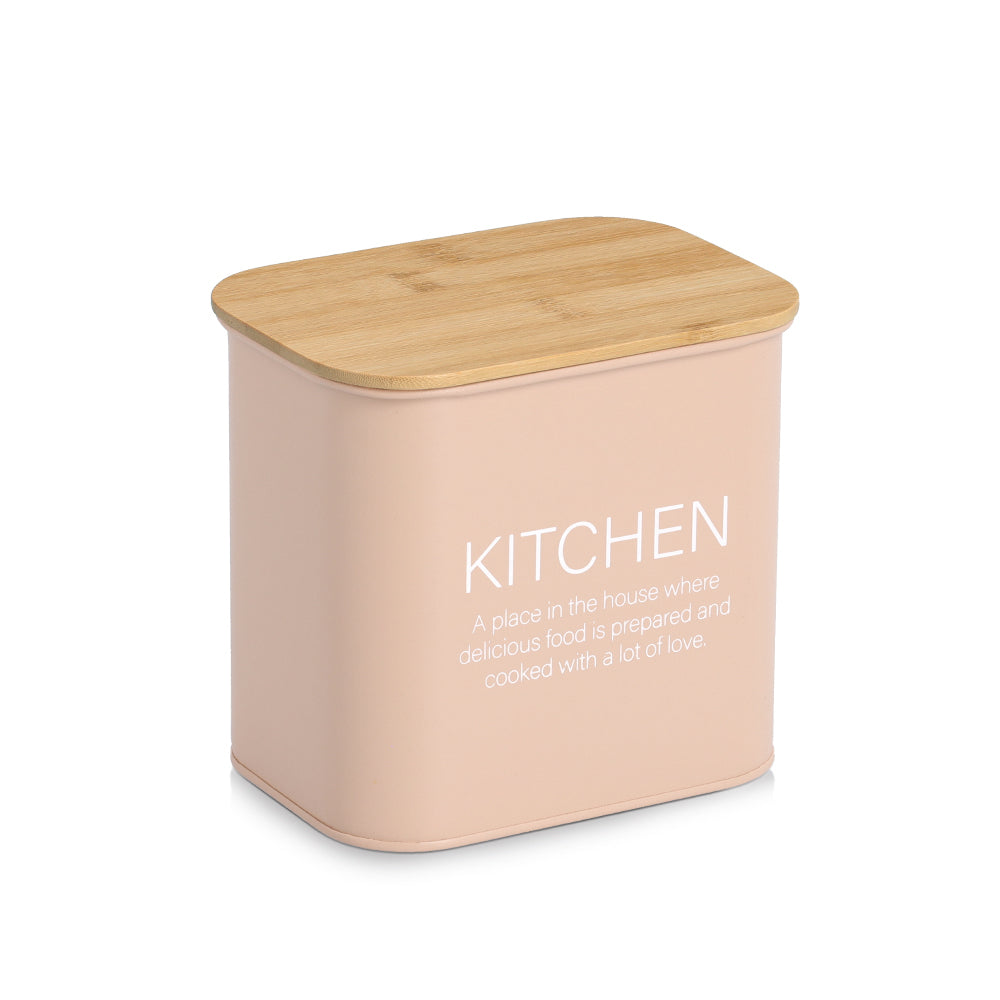 Storage Container With Bamboo Lid, 2300ml, Metal - Almond