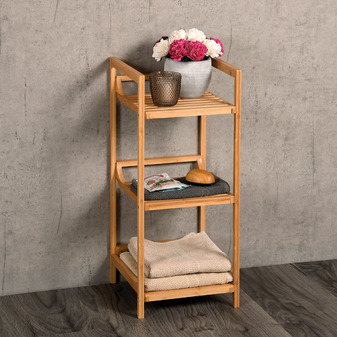 Bamboo Furniture With 2 Polyester Baskets And Shelves - Black