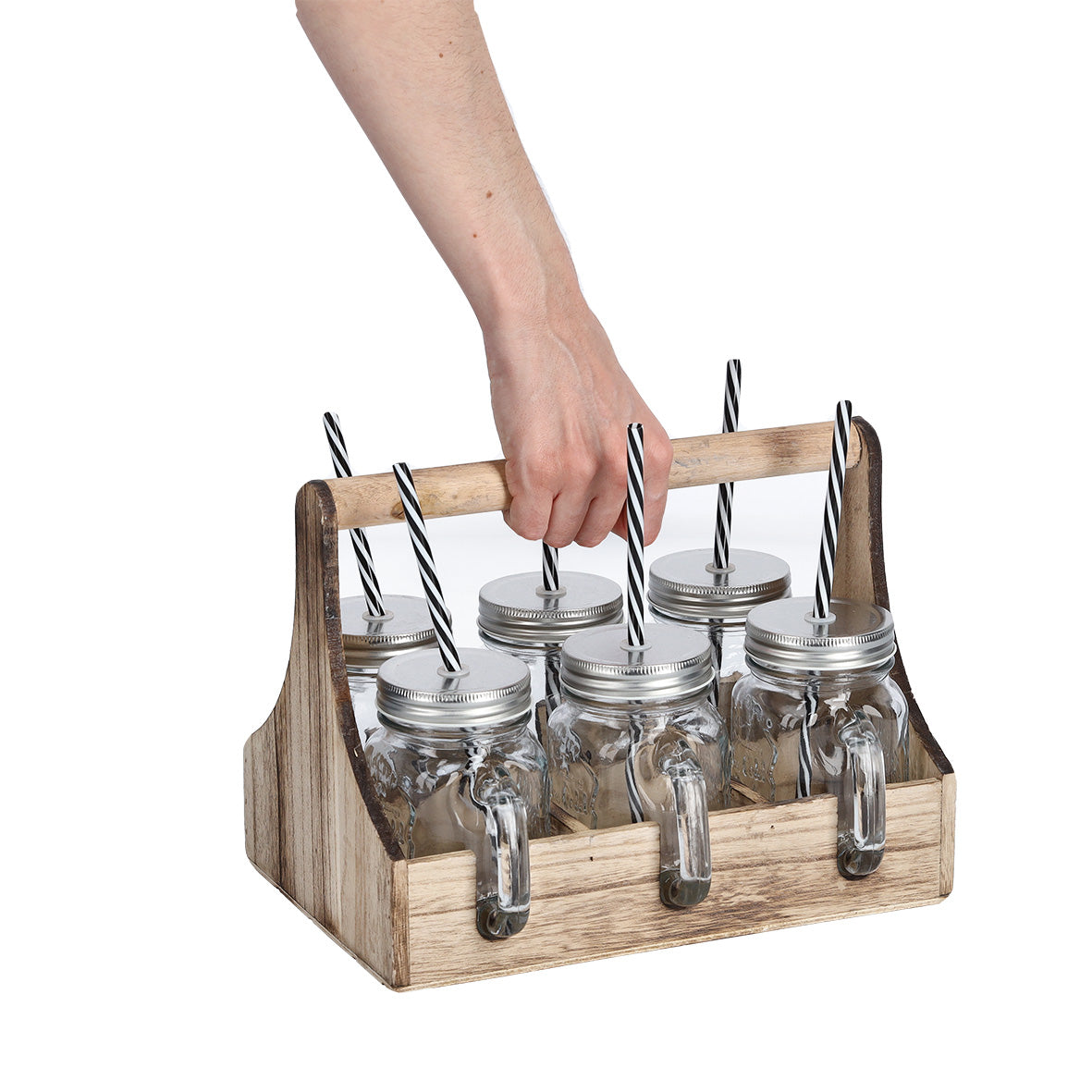 Drinking Jar Set In Box With Handle - Glass/Metal/Wood