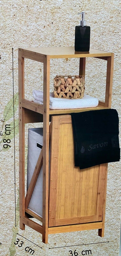 Bamboo Cabinet with Pull Out Laundry Basket & Shelf