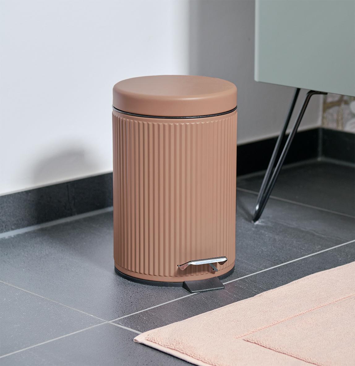 Toilet Accessories, Pedal Bin & Toilet Brush - Ribbed, Mocca Range
