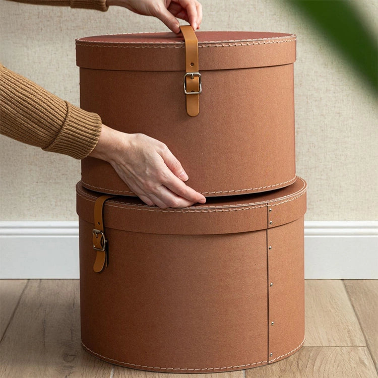 Round Storage Boxs with Strap- Set of 2- Sienne - The Organised Store