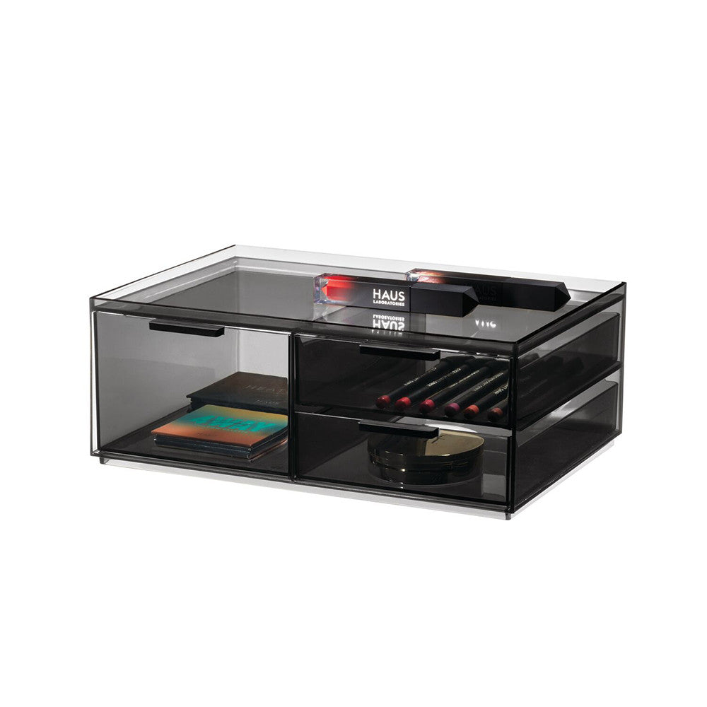 iDesign x Sarah Tanno 3 Drawer Makeup Organiser Wide - Smoke