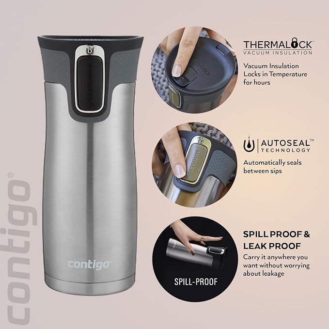Contigo West Loop Autoseal Travel Stainless Steel Thermal Vacuum Flask, Leakproof Tumbler, Coffee Mug with BPA Free Easy-Clean Lid, 470ml