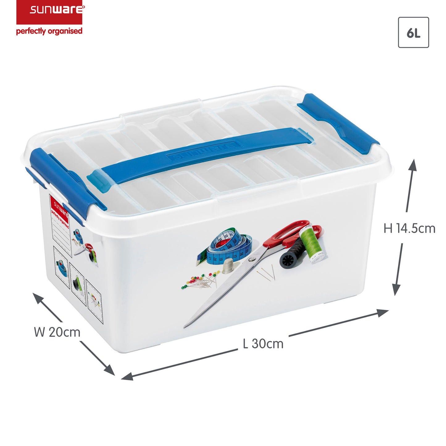 Sewing Box With Tray 6L - White/Blue