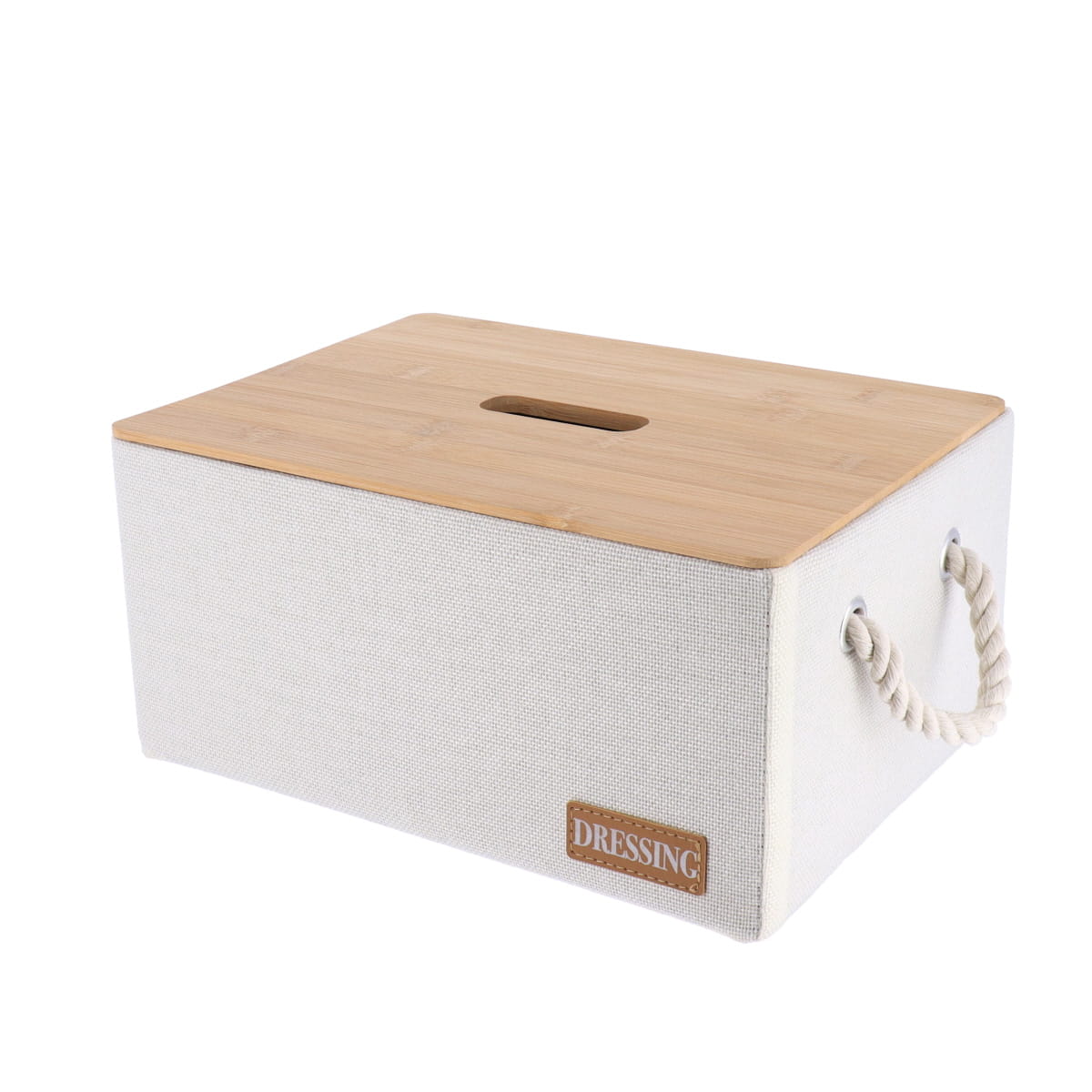 Polyester/Carboard Rectangular Baskets With Bamboo Lid, White - Various Sizes - The Organised Store