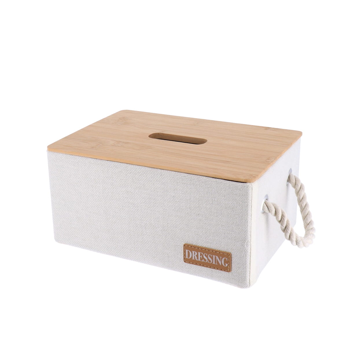 Polyester/Carboard Rectangular Baskets With Bamboo Lid, White - Various Sizes