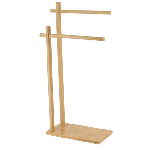 Towel Rack With Two Bamboo Bars - White