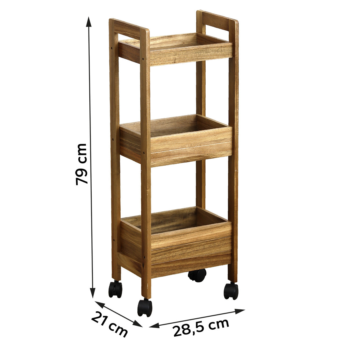 Acacia/MDF Furniture On Wheels With 3 Shelves - Acacia