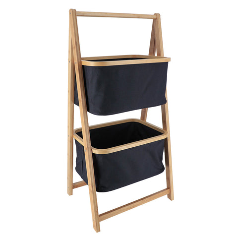 Bamboo Furniture With 2 Polyester Baskets And Shelves - Black
