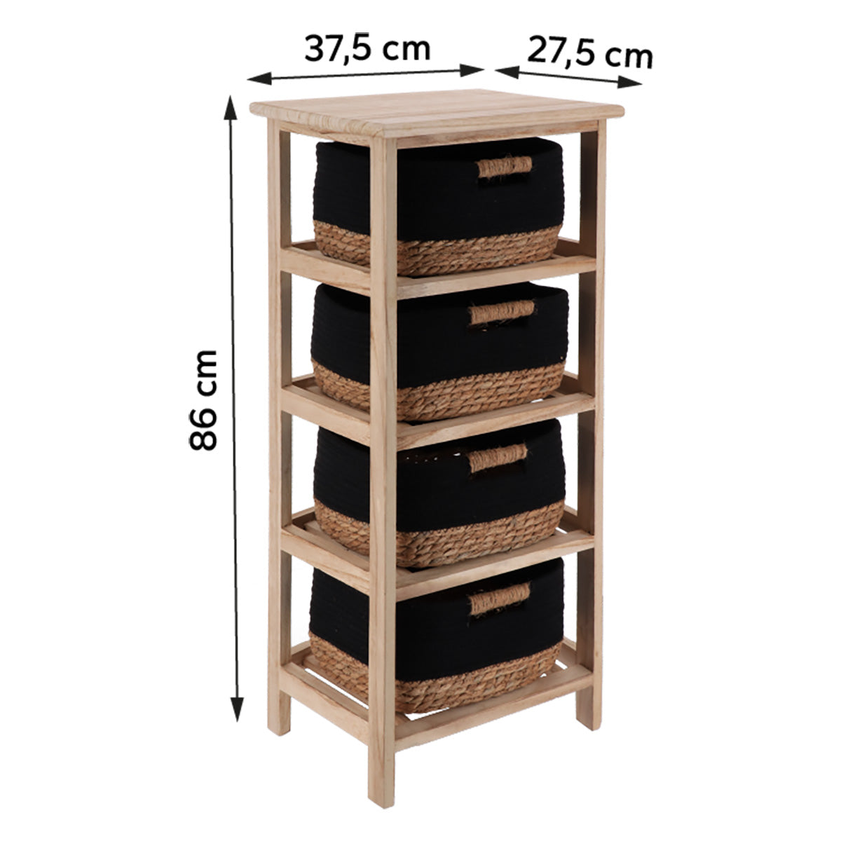 Wood Cabinet With 4 Seagrass And Cotton Baskets - Natural/Black