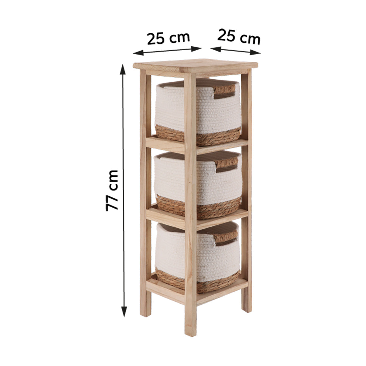 Wood Cabinet With 3 Seagrass And Cotton Baskets - Natural/White