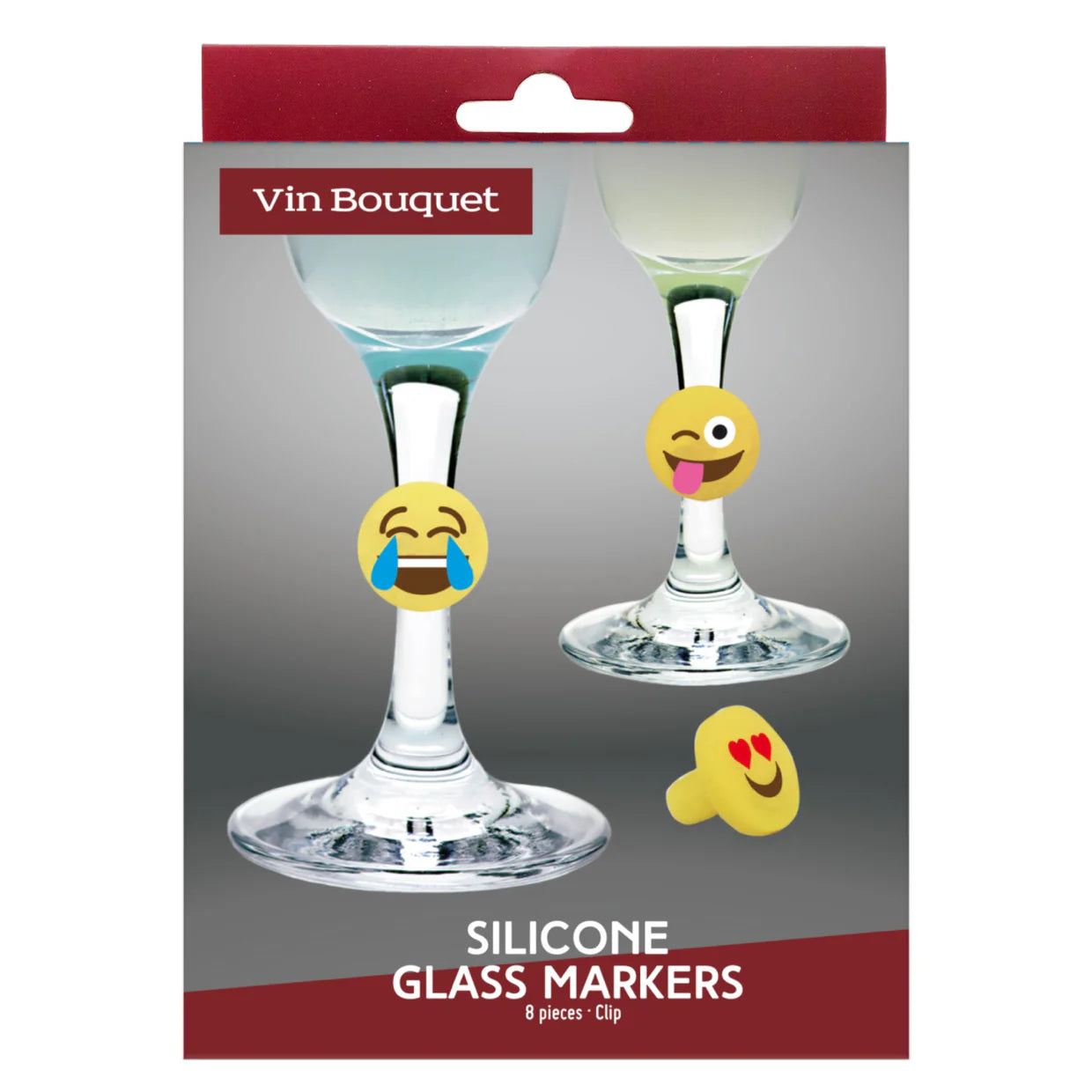 Set of 8 Assorted Silicone Emoji Wine Glass Markers