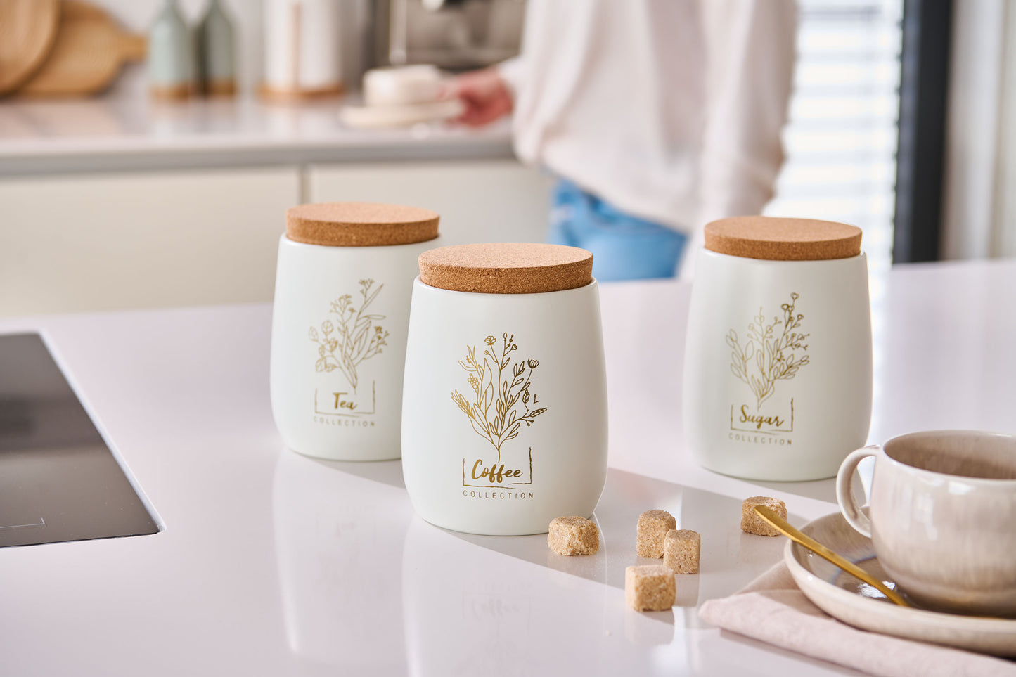 Storage Container With Cork Lid, 750ml, Metal - White - Tea/Coffee/Sugar - The Organised Store