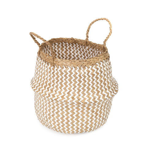 Set of 5 Weaved and Rectangular Paper Baskets - Natural/White