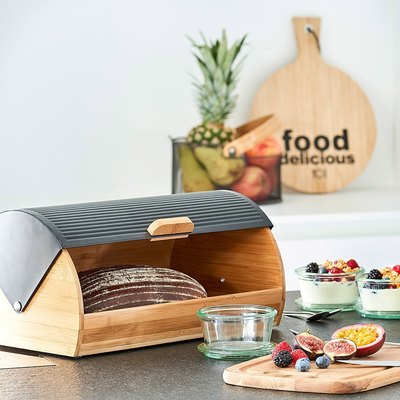 Bread Bin, Bamboo/Metal - Black
