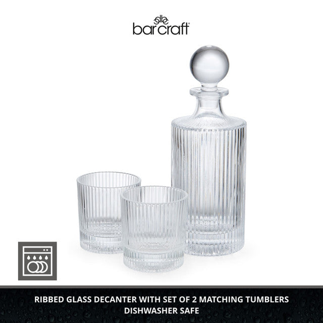 BarCraft Glass Decanter 750ml with Set of 2 Tumblers 270ml