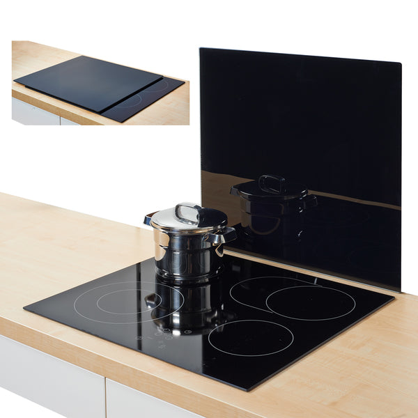 Splash Guard/Stove Top Cover, Glass - Black