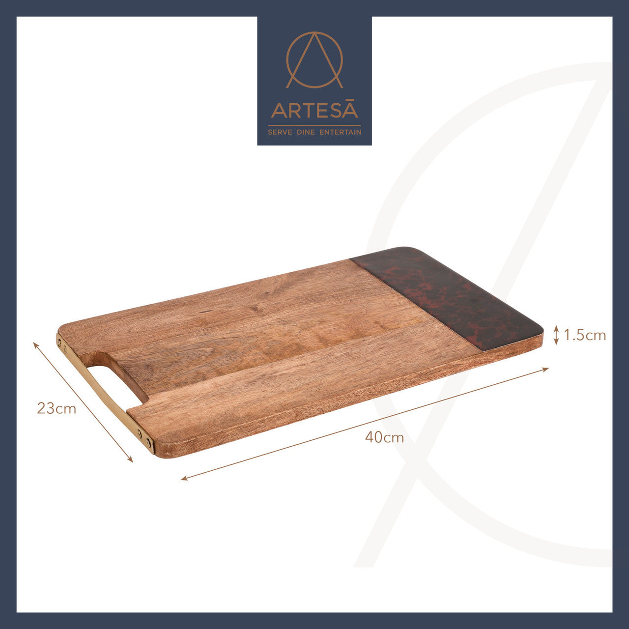 Artesà Rectangular Serving Board with Tortoise Shell Resin Edge
