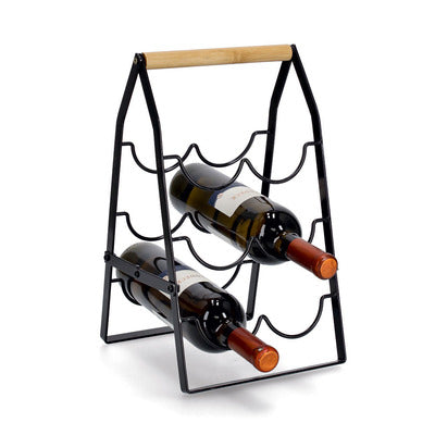 Wine Racks For 6 Bottles , Metal/Bamboo - Black