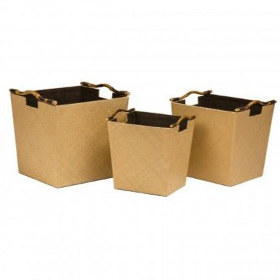 Set of 5 Weaved and Rectangular Paper Baskets - Natural/White
