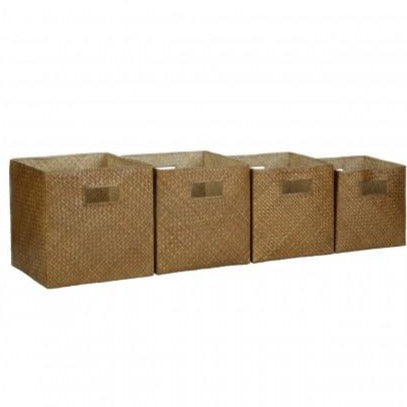 Straw And Cotton Storage Baskets - Natural/Black - Various Sizes