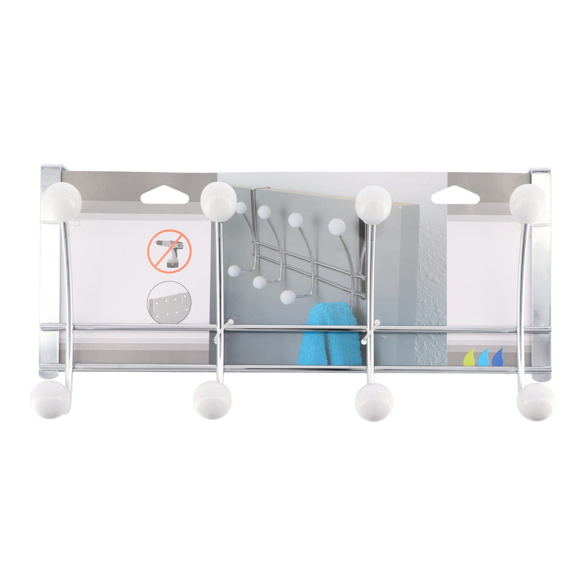 Metal Hook Rack 8 Ceramic Balls - Chrome/White