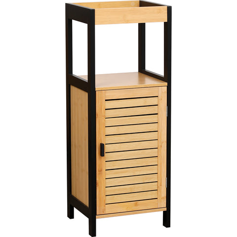 Acacia And MDF Tall Storage Cabinet - Brown/Black