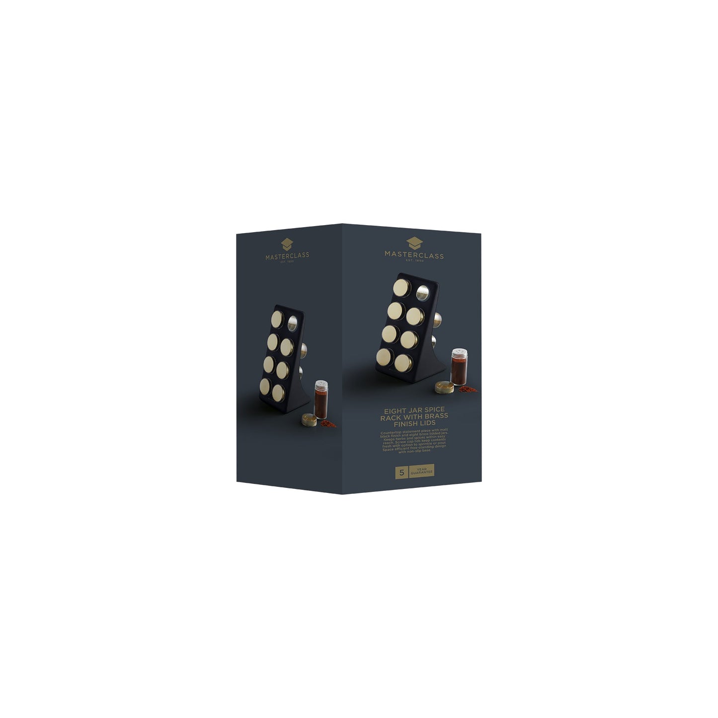 Eight Jar Spice Rack- Brass Finish Lids - The Organised Store