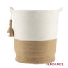 Cotton & Jute Basket with Pompoms White/Camel - Various Sizes