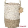 Seagrass Basket With Pompoms - Natural/White - Various Sizes