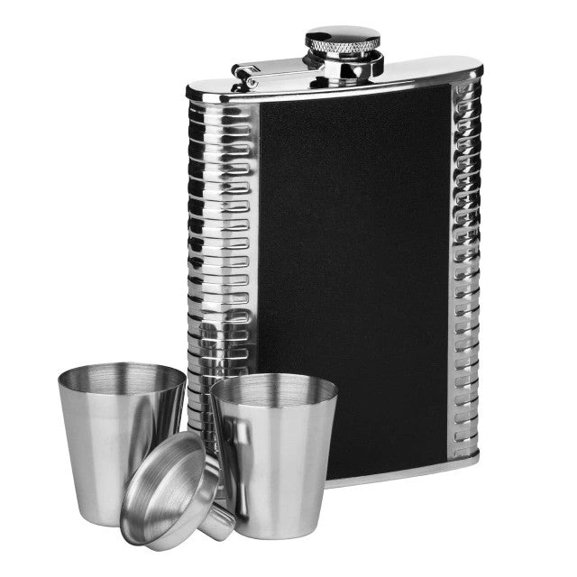Auden Ribbed Stainless Steel Hip Flask Set-8oz