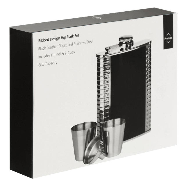 Auden Ribbed Stainless Steel Hip Flask Set-8oz