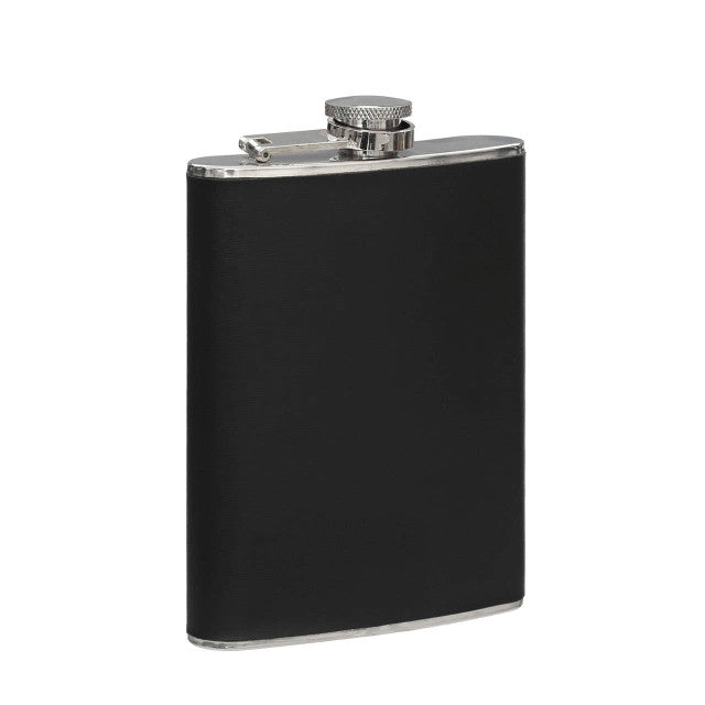 Black Leather Effect Stainless Steel Hip Flask Set