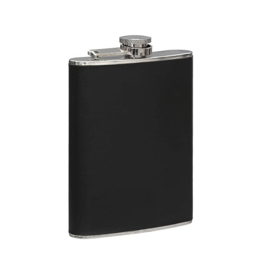Black Leather Effect Stainless Steel Hip Flask Set