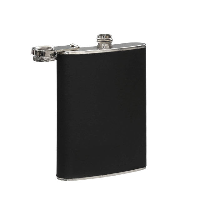 Black Leather Effect Stainless Steel Hip Flask Set
