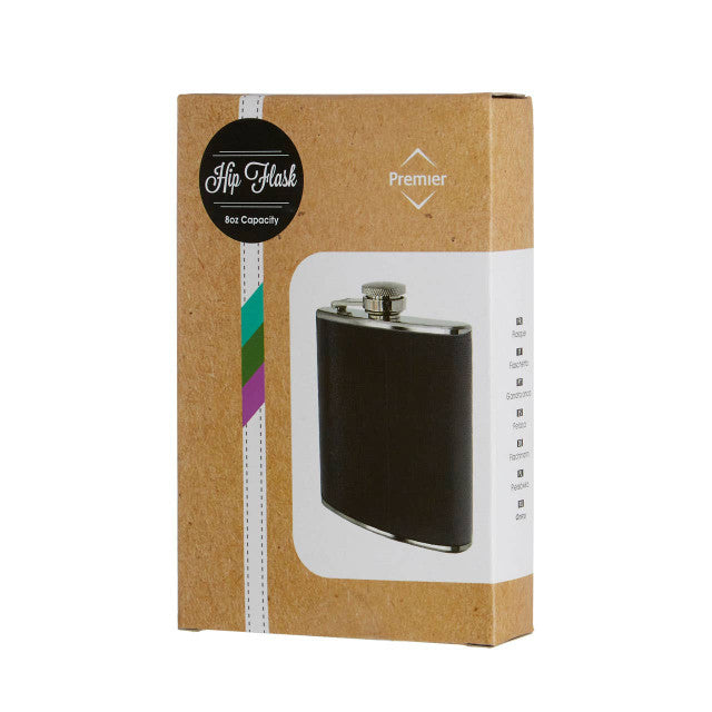 Black Leather Effect Stainless Steel Hip Flask Set