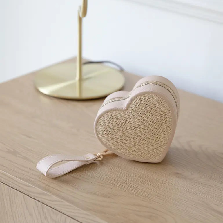 Heart Jewellery Box - Blush Pink Raffia