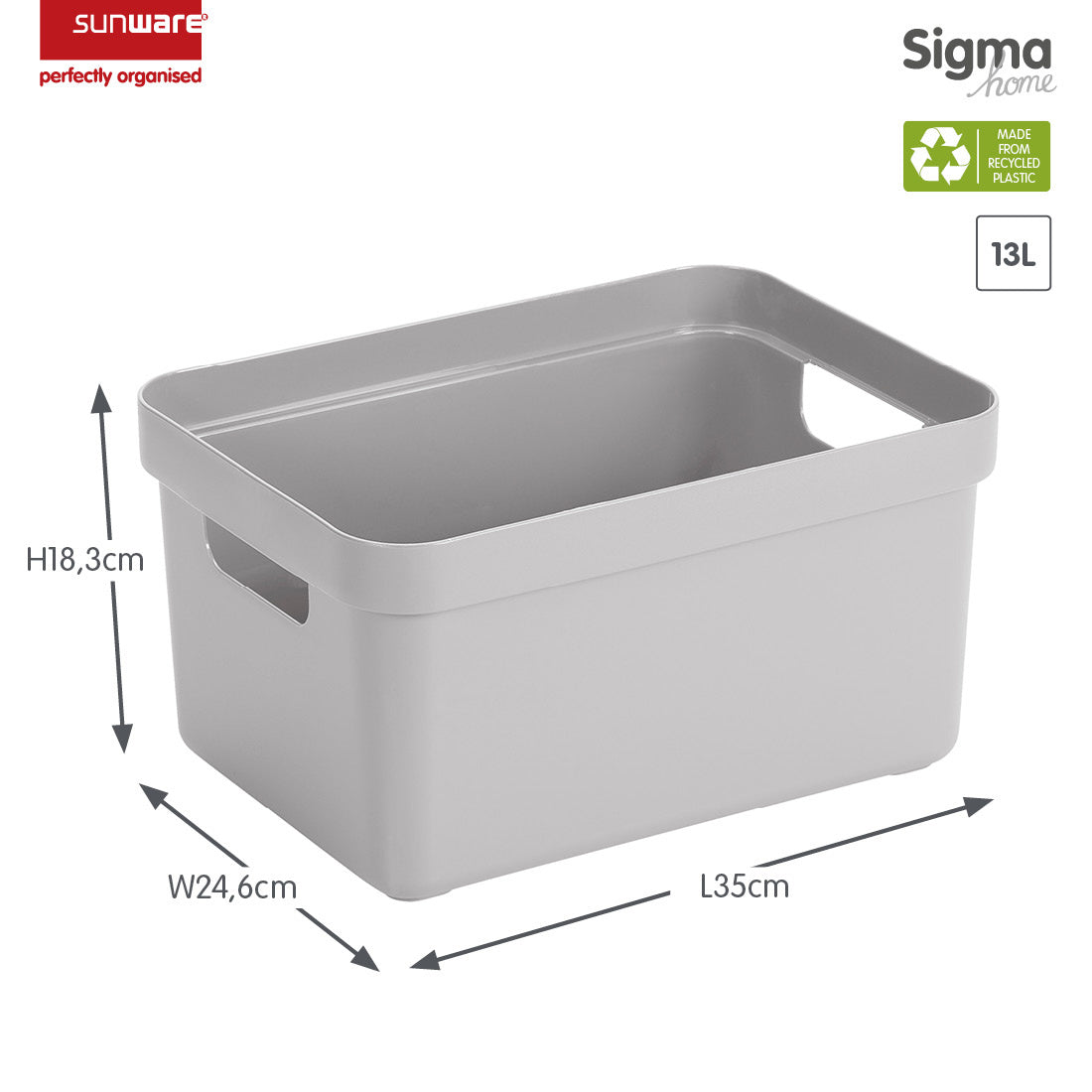 Sigma Home Storage Box 13L - Light Grey - The Organised Store