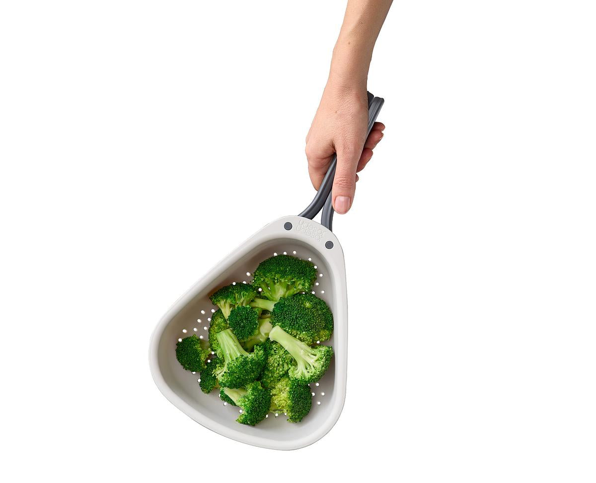 Droplet Large White Colander with Folding Handle