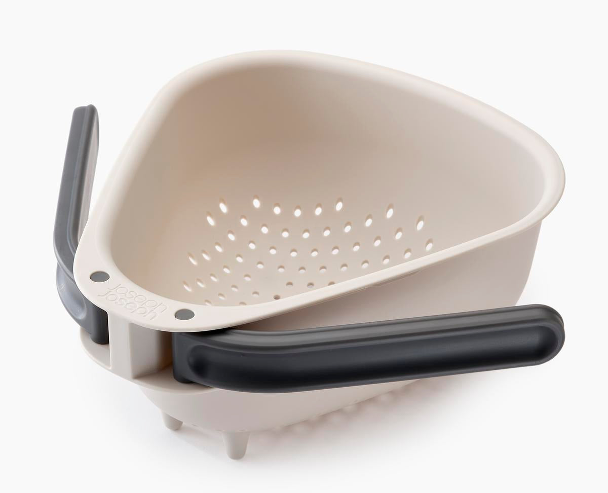 Droplet Large White Colander with Folding Handle