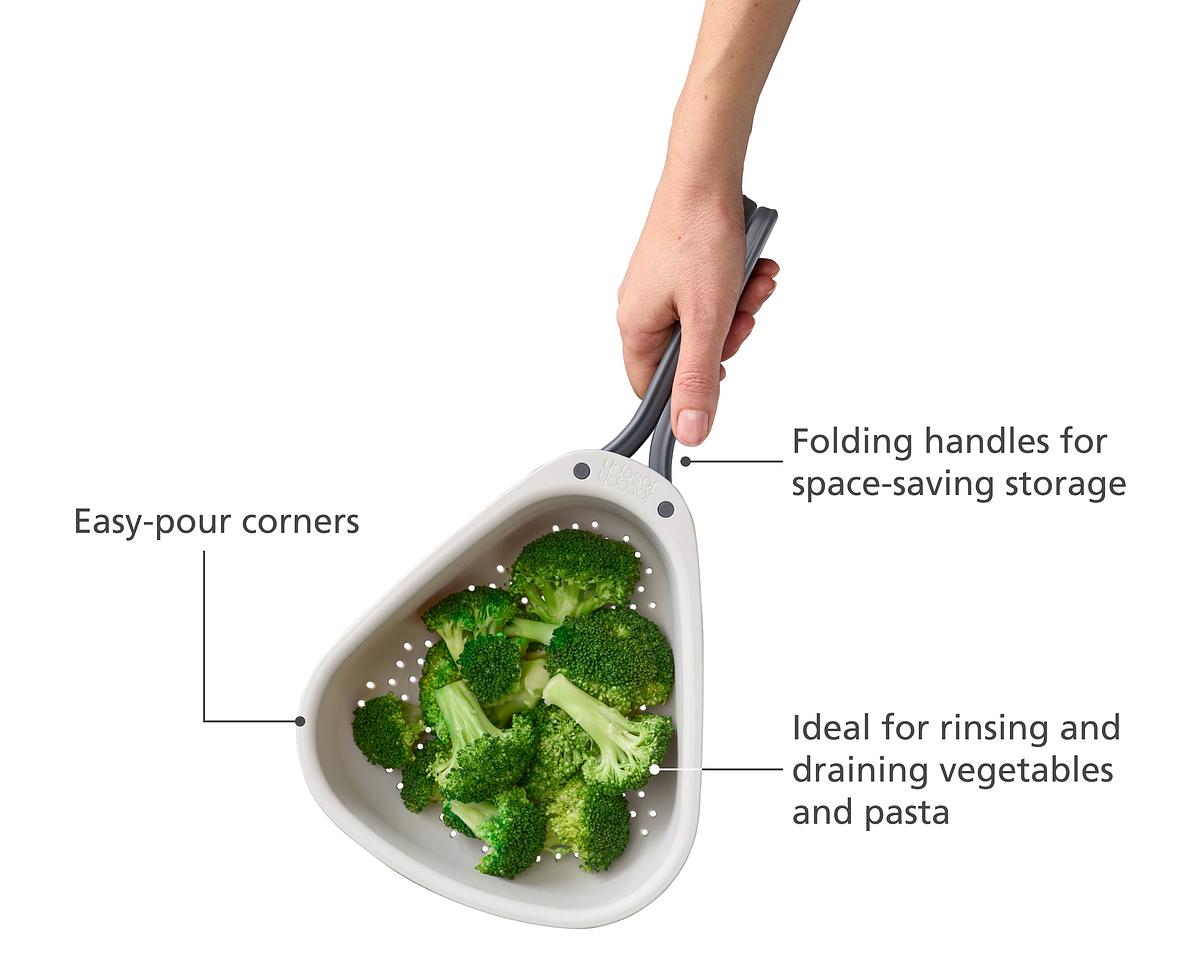 Droplet Large White Colander with Folding Handle