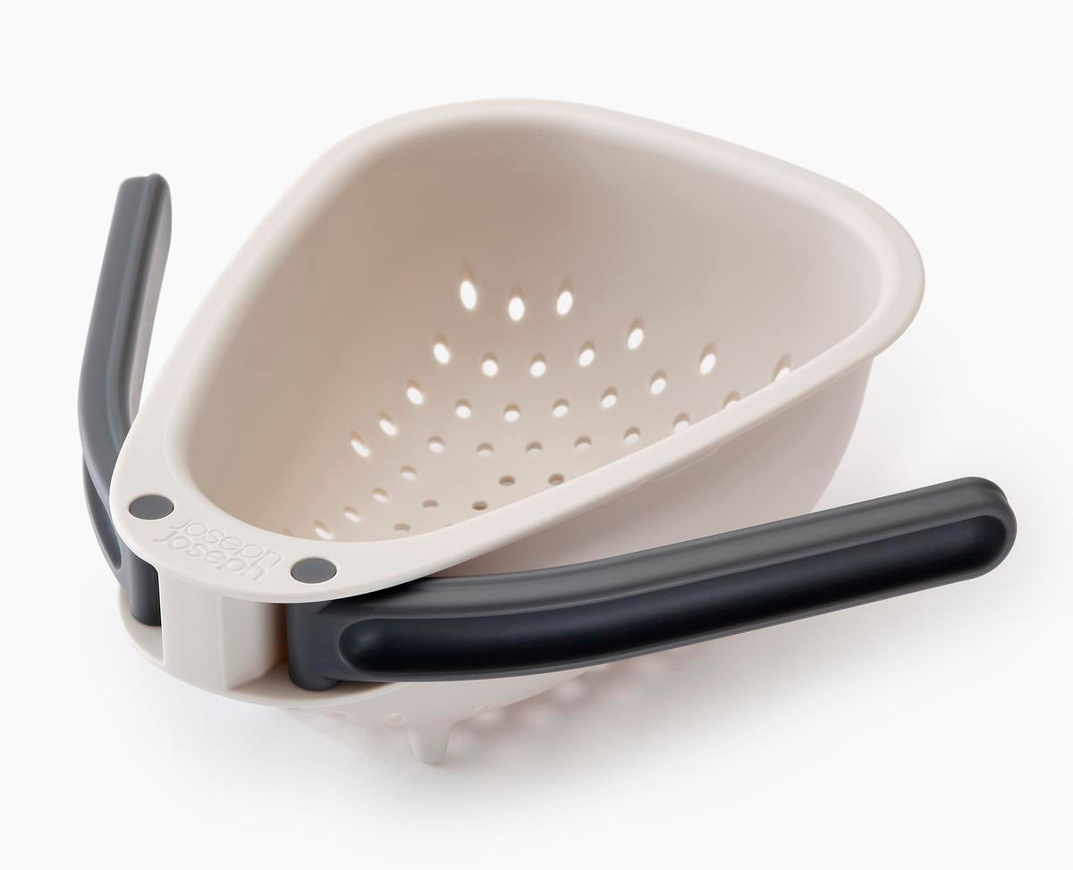 Droplet Large White Colander with Folding Handle