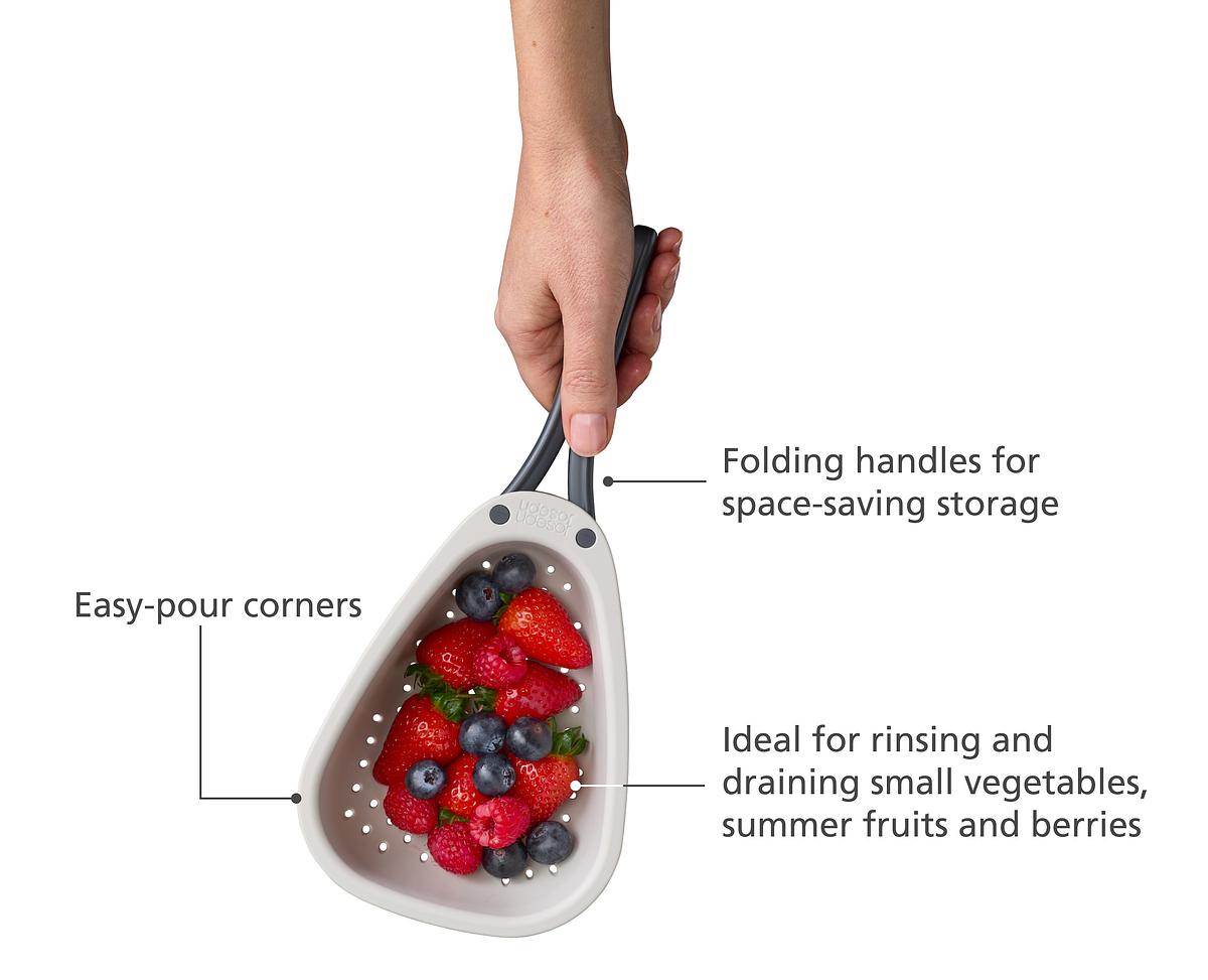 Droplet Large White Colander with Folding Handle