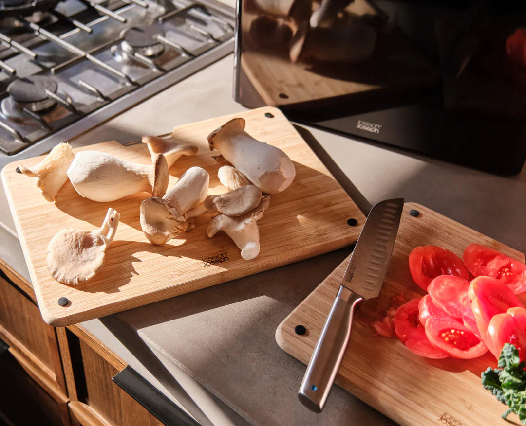 Steel 3-Piece Bamboo Chopping Board Set With Black Stainless-Steel Case