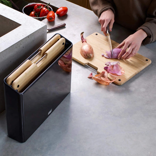 Steel 3-Piece Bamboo Chopping Board Set With Black Stainless-Steel Case