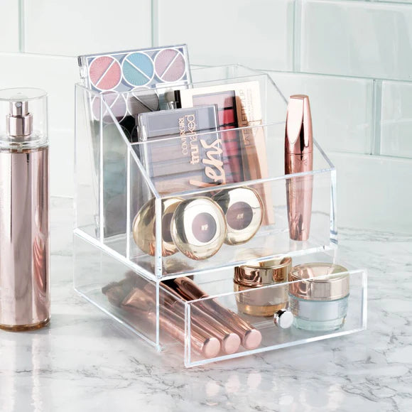 Cosmetic Palette Organiset- Multi Compartment with Drawer - Clear